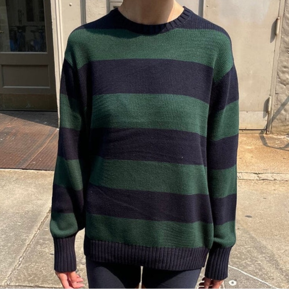 Brandy Melville Brianna Green and Navy Striped Sweater
